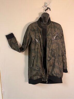 Rock & Republic Camo Bomber Jacket with Bird Embroidery - Green